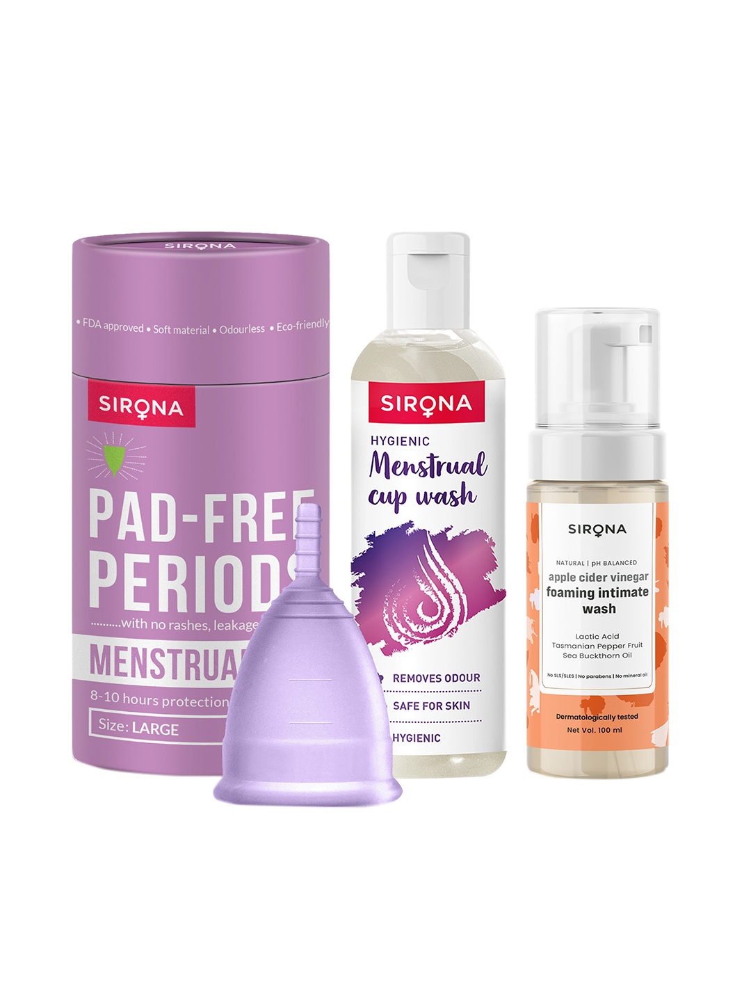 

Sirona Purple Foaming Intimate Wash with Menstrual Cup, Menstrual Cup Wash 100 Ml