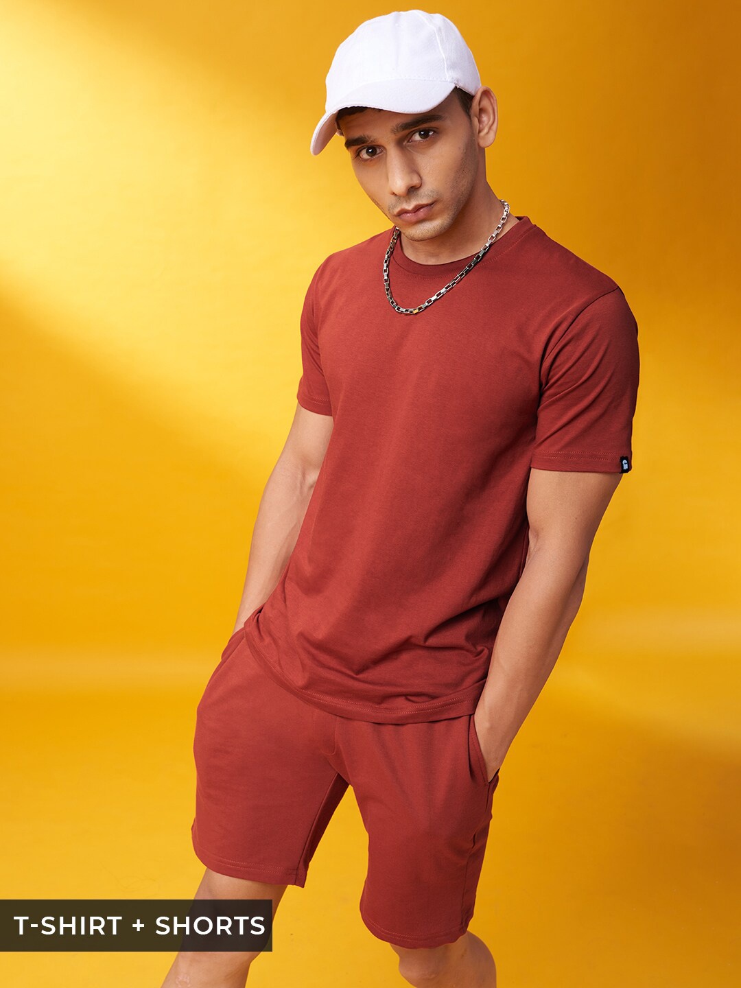 

The Souled Store Men Rust Solid Tshirts With Shorts