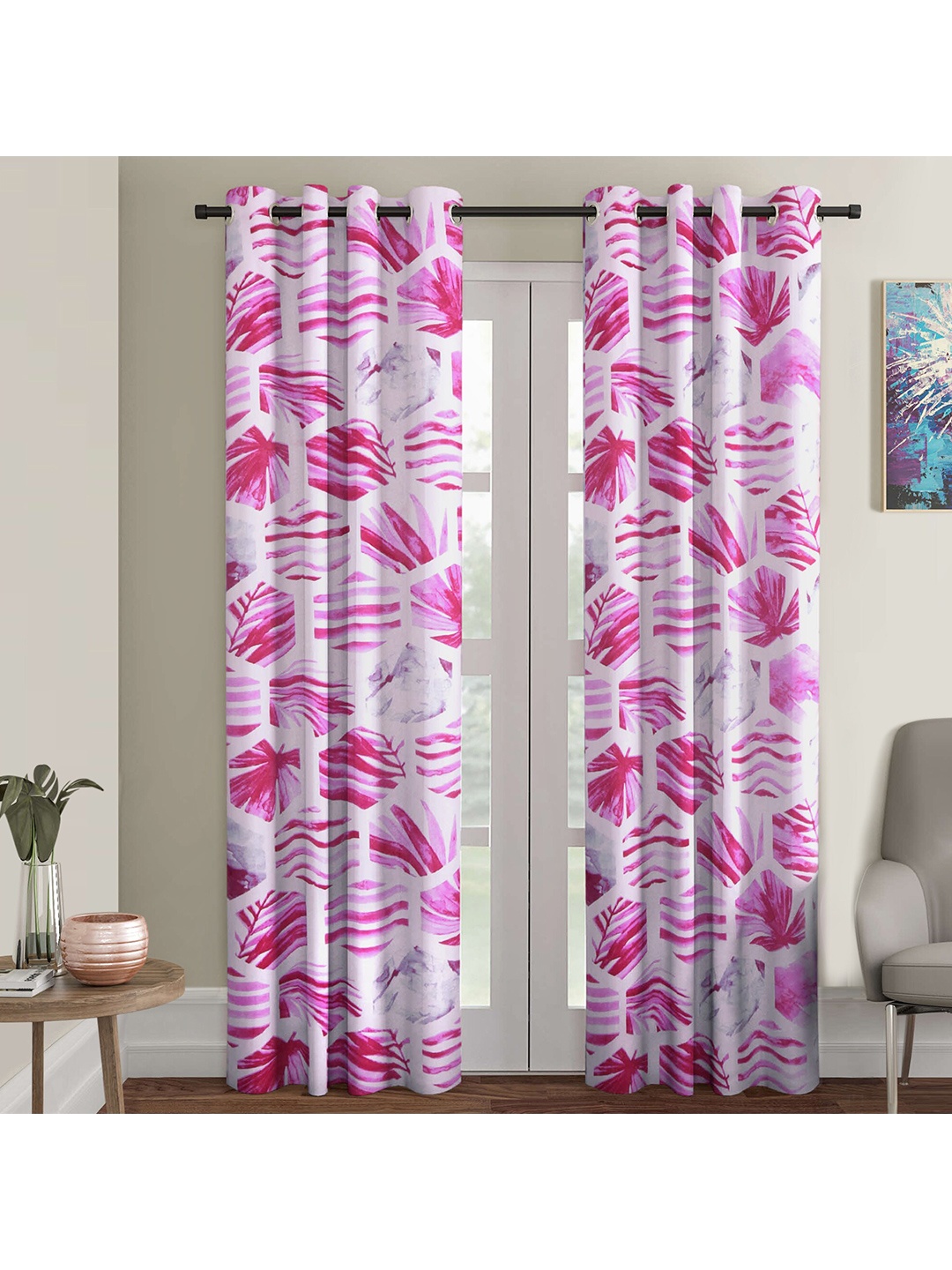 

Ispace Set of 2 Pink & White Door Curtain