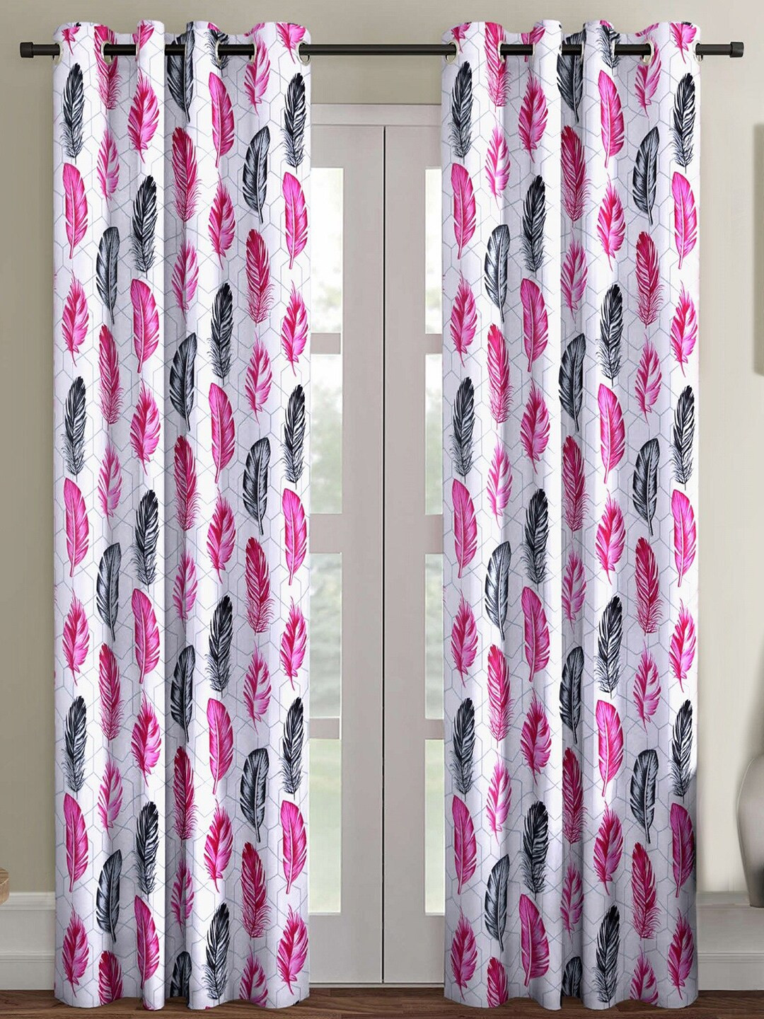 

Ispace Pink & Navy Blue Set of 2 Floral Door Curtain
