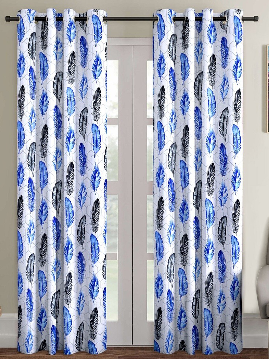

Ispace Set of 2 Blue & White Floral Door Curtain