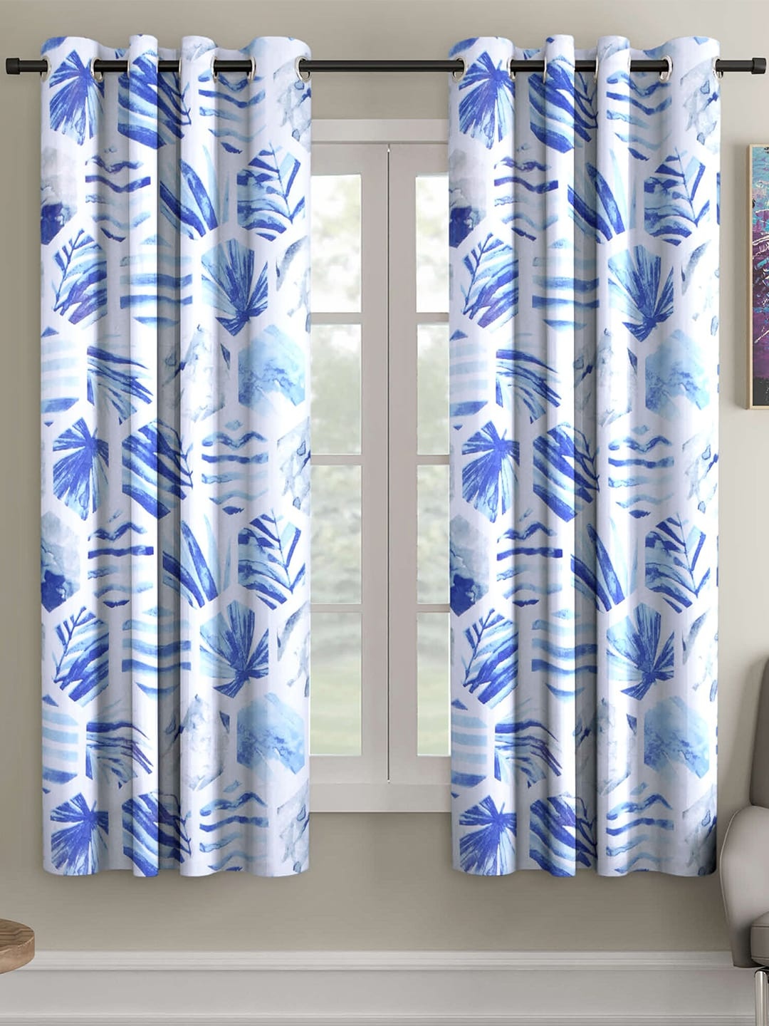 

Ispace Set of 2 Blue & White Window Curtain