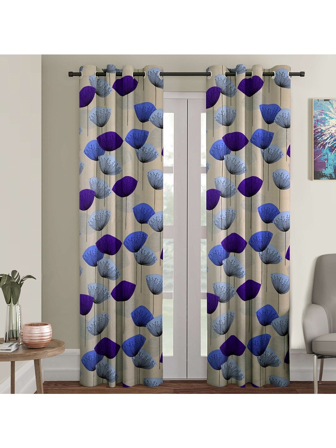 

Ispace Pack Of 2 Blue Floral Printed Door Curtains