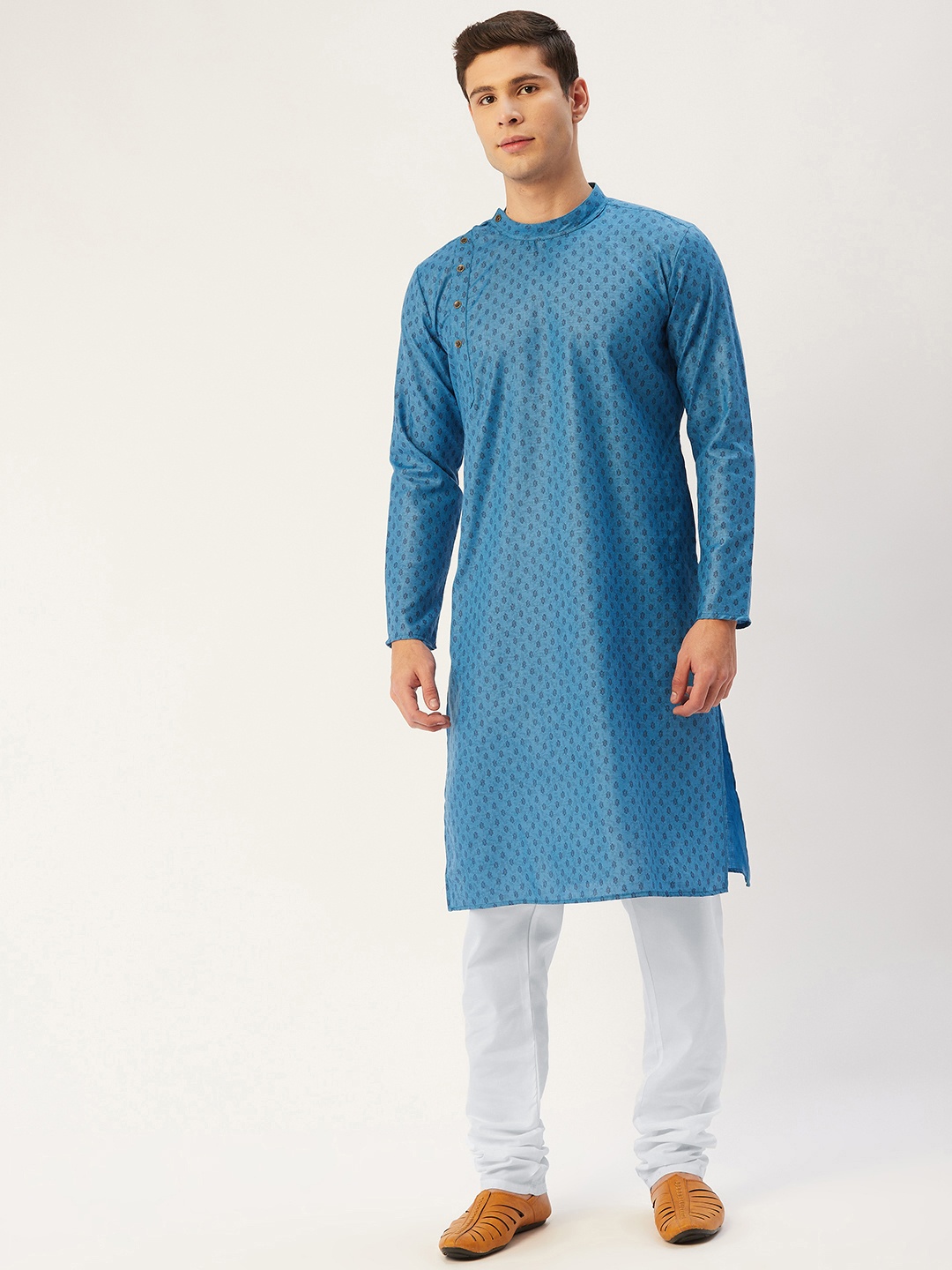 

Jompers Men Blue Ethnic Motifs Print Kurta with Churidar