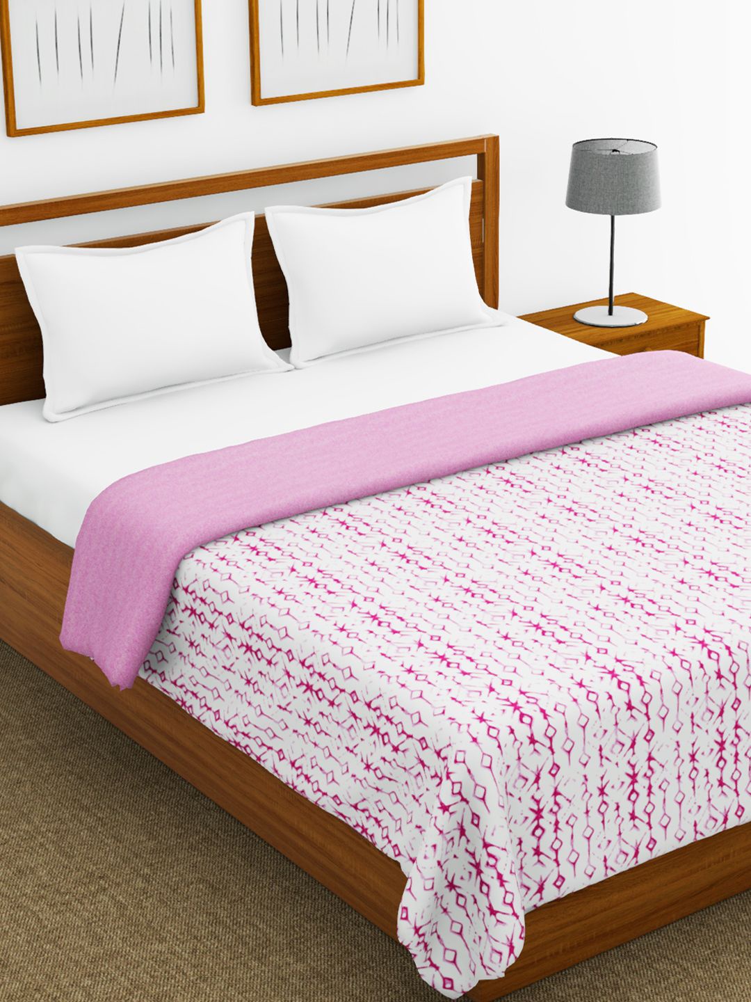 

BIANCA Pink & White Geometric AC Room 150 GSM Double Bed Dohar