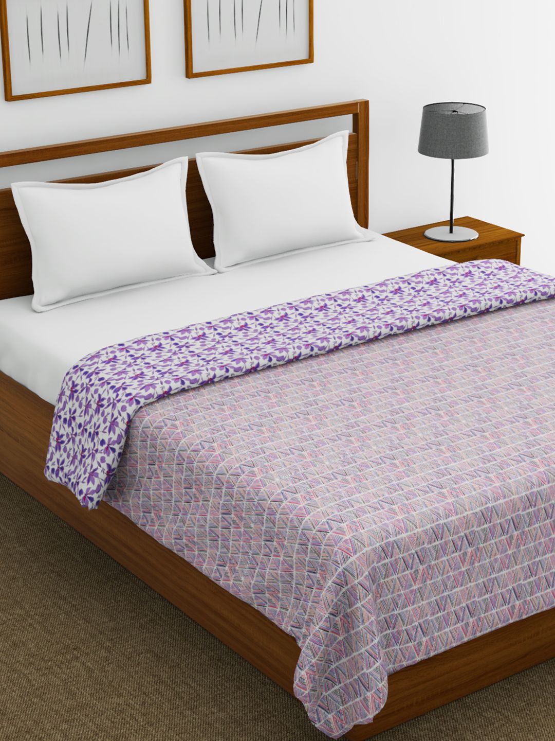 

BIANCA Purple & White Floral AC Room 150 GSM Double Bed Dohar