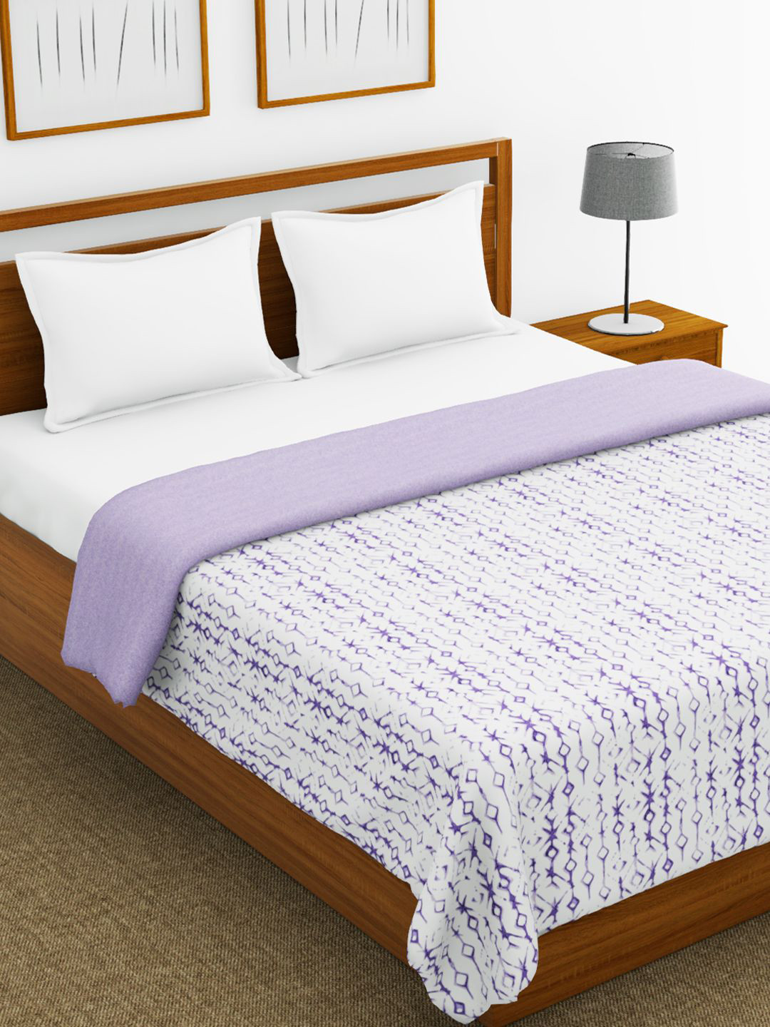

BIANCA Purple Geometric AC Room 150 GSM Pure Cotton Double Bed Dohar