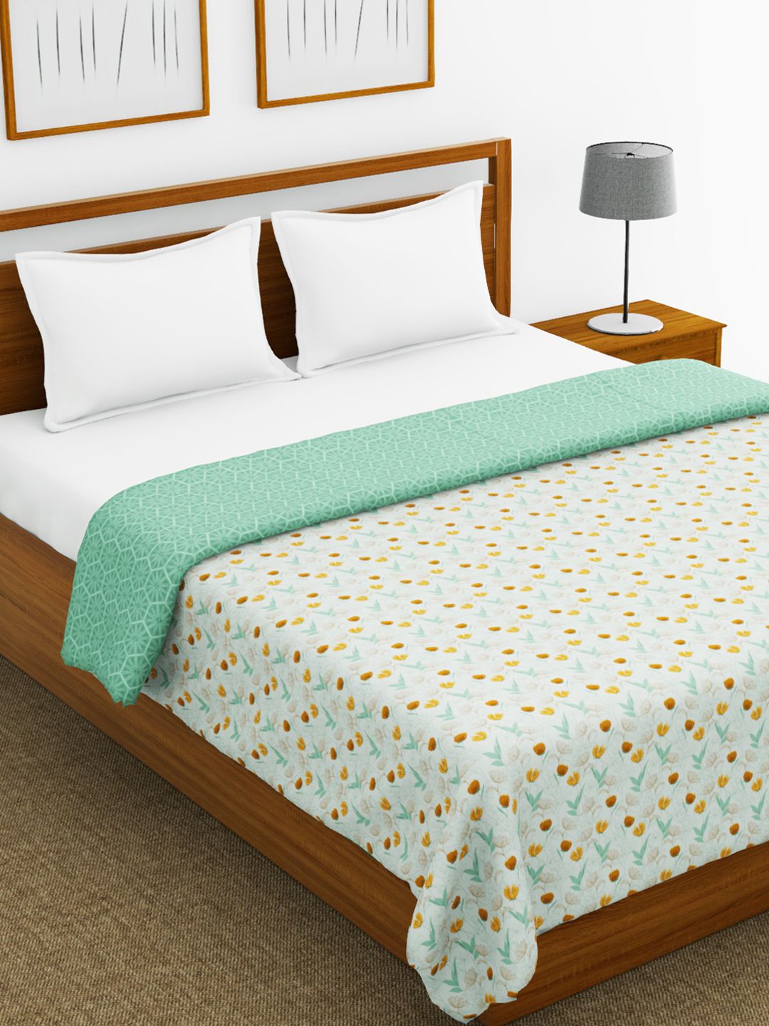 

BIANCA Blue & Camel Brown Floral AC Room 150 GSM Double Bed Dohar