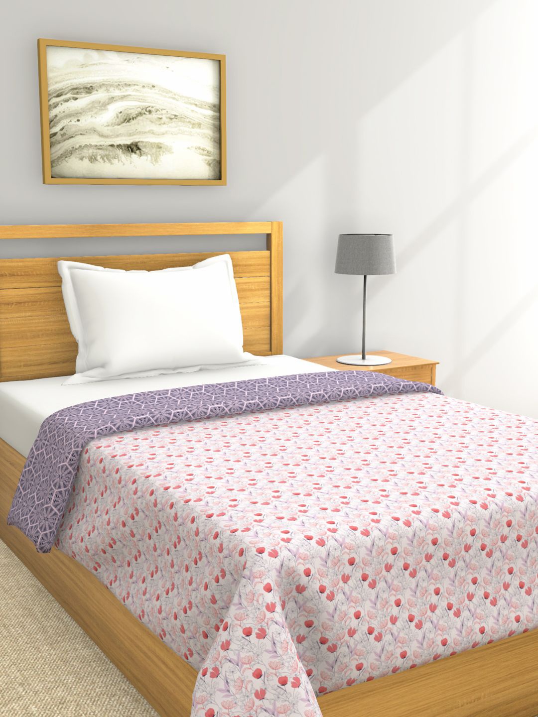

BIANCA Purple & Peach-Coloured Floral AC Room 150 GSM Pure Cotton Single Bed Dohar