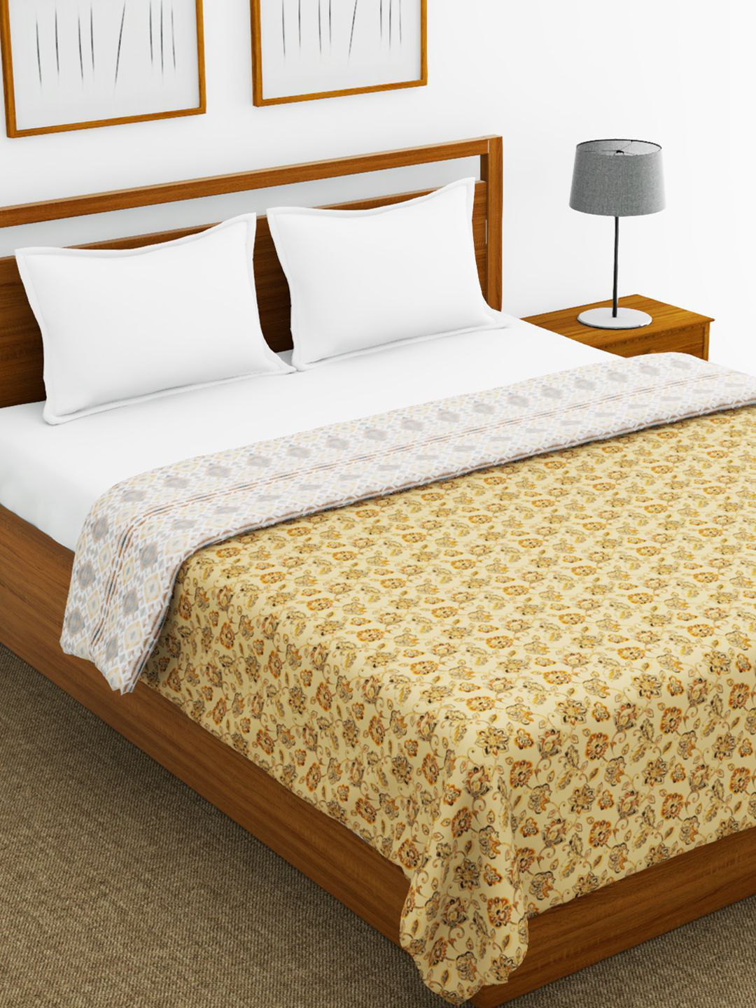 

BIANCA Mustard & Grey Floral Pure Cotton AC Room 150 GSM Double Bed Dohar
