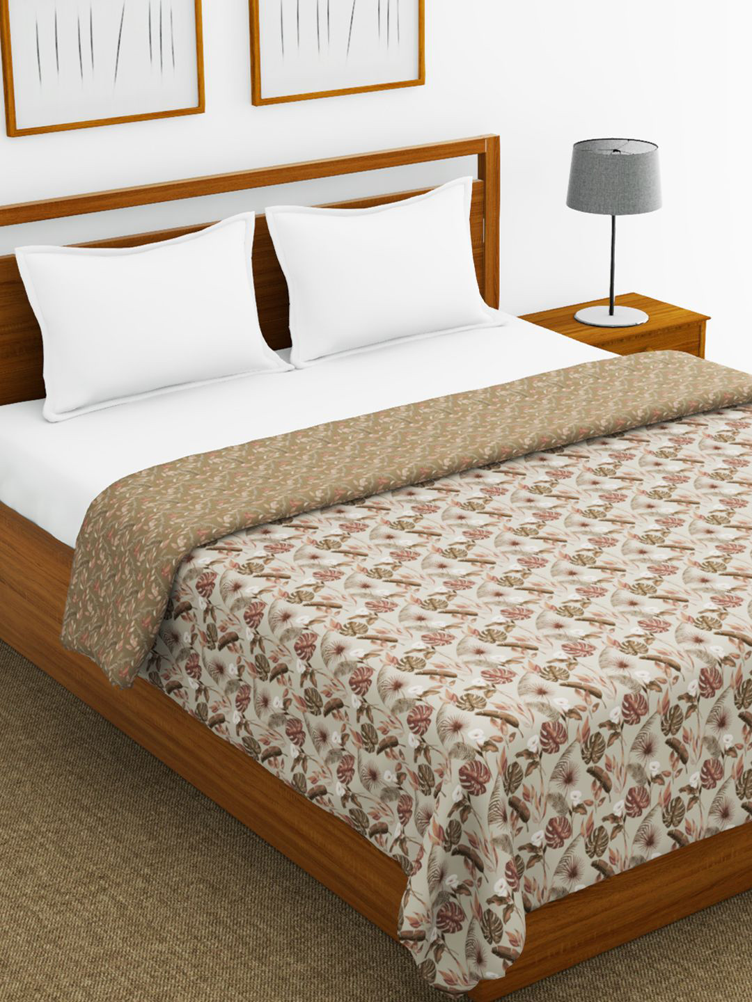 

BIANCA Khaki & Brown Floral Pure Cotton AC Room 150 GSM Double Bed Dohar