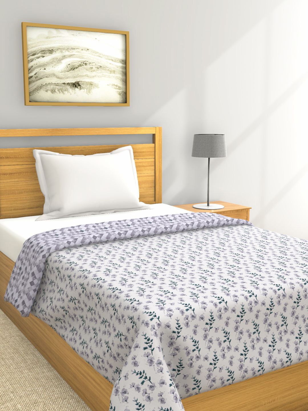 

BIANCA Off White & Grey Floral AC Room 150 GSM Pure Cotton Muslin Single Bed Dohar