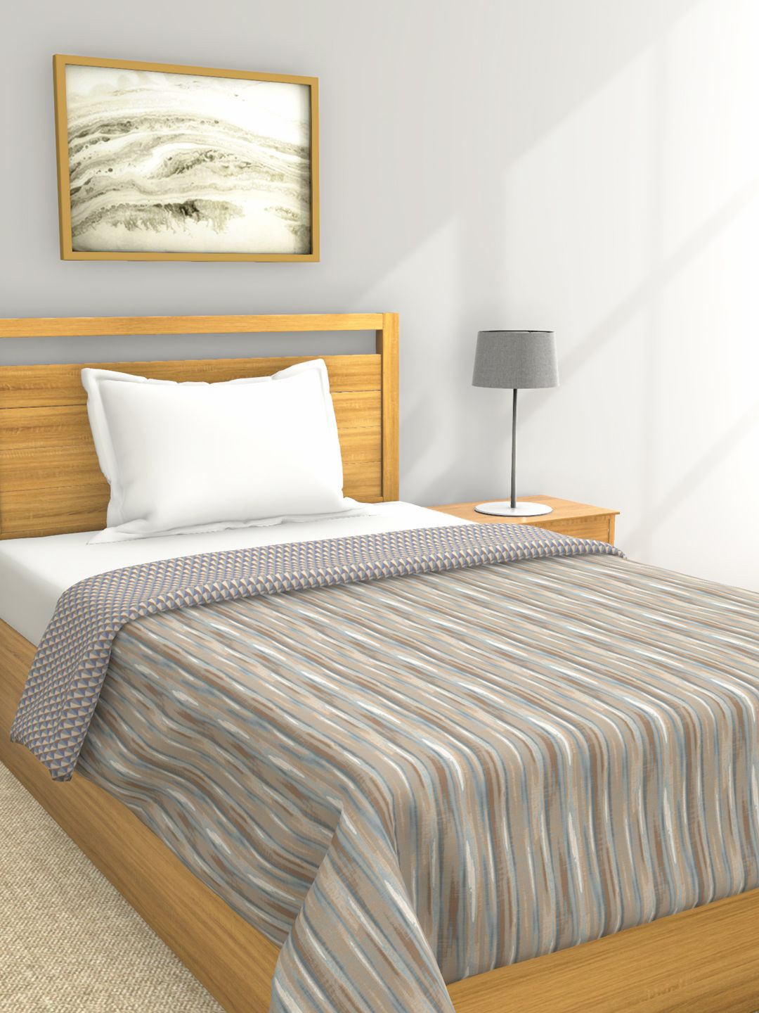 

BIANCA Grey & Brown Geometric AC Room 150 GSM Pure Cotton Single Bed Dohar