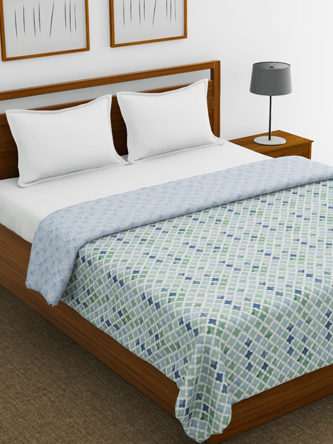 

BIANCA Blue & Green Floral AC Room 150 GSM Double Bed Dohar