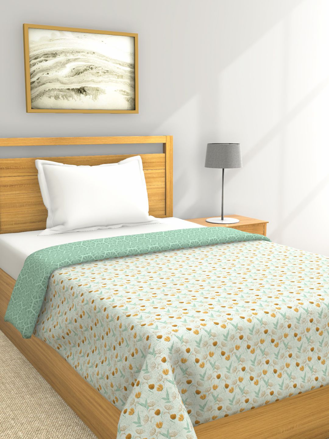

BIANCA Blue & Green Floral AC Room 150 GSM Pure Cotton Muslin Single Bed Dohar