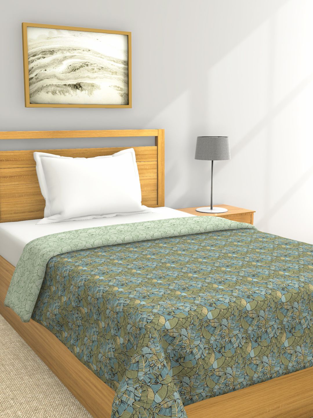 

BIANCA Blue & Green Abstract AC Room 150 GSM Pure Cotton Single Bed Dohar