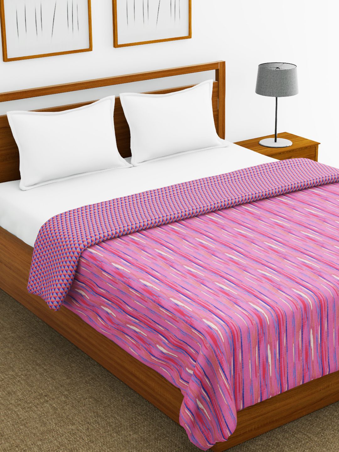 

BIANCA Pink & White Geometric AC Room 150 GSM Double Bed Dohar