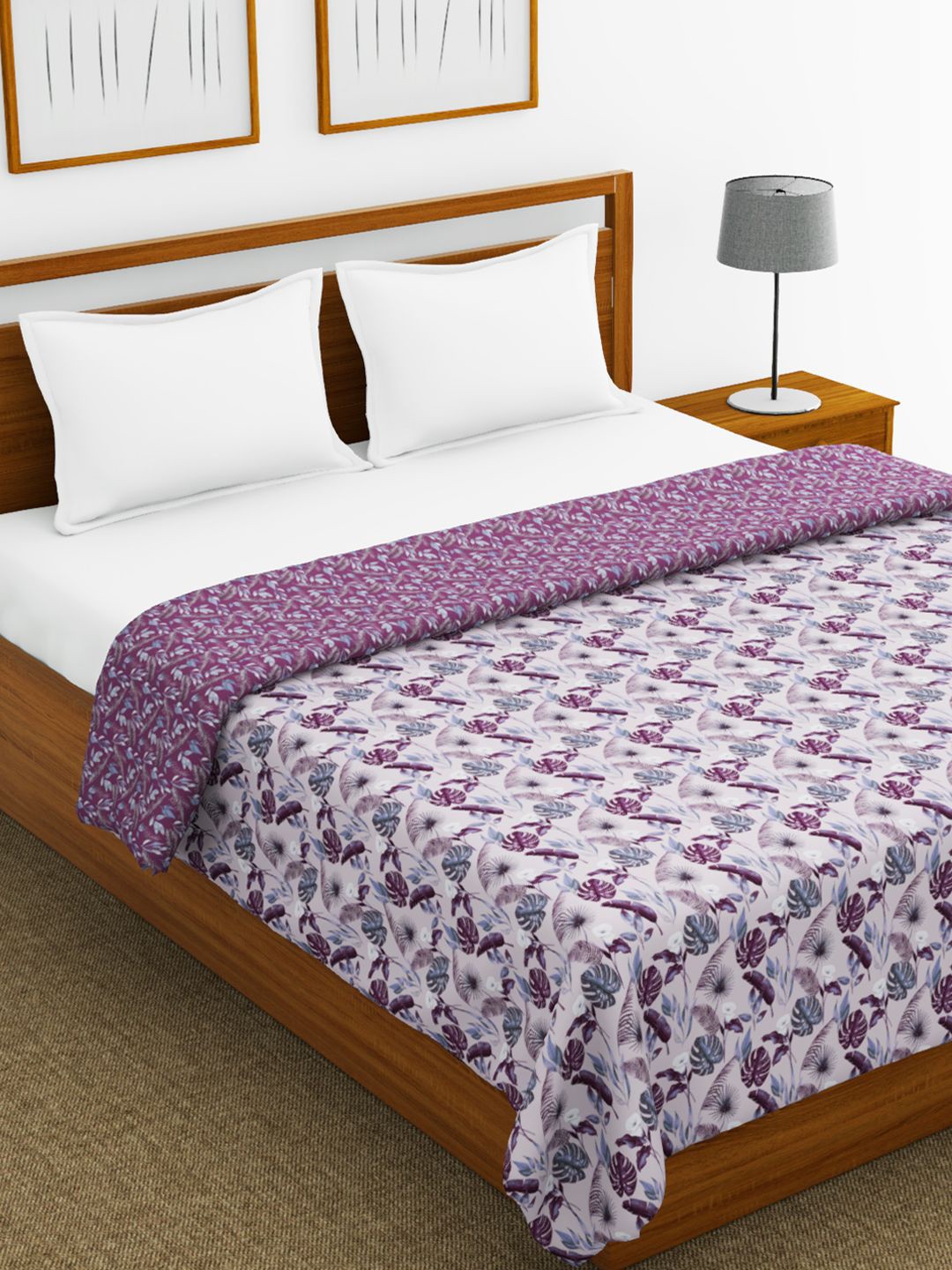 

BIANCA Purple & White Floral AC Room 150 GSM Pure Cotton Double Bed Dohar