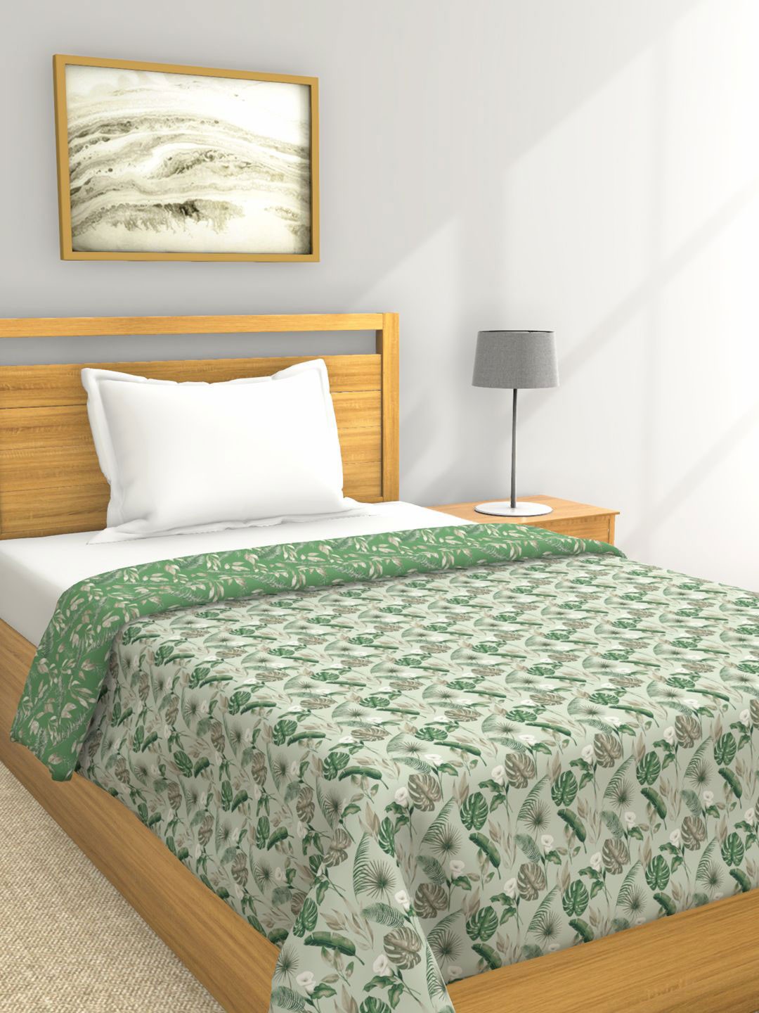 

BIANCA Green Floral AC Room 150 Pure Cotton GSM Single Bed Dohar