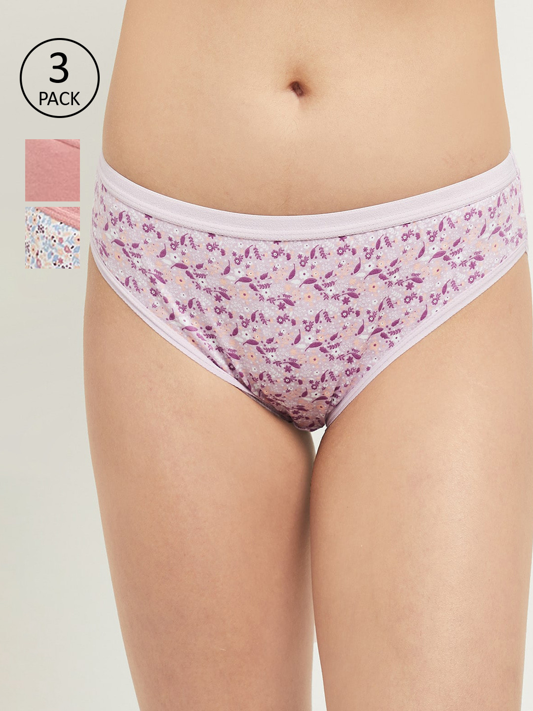 

max Pack of 3 Pink & White Printed Low Rise Pure Cotton Hipsters