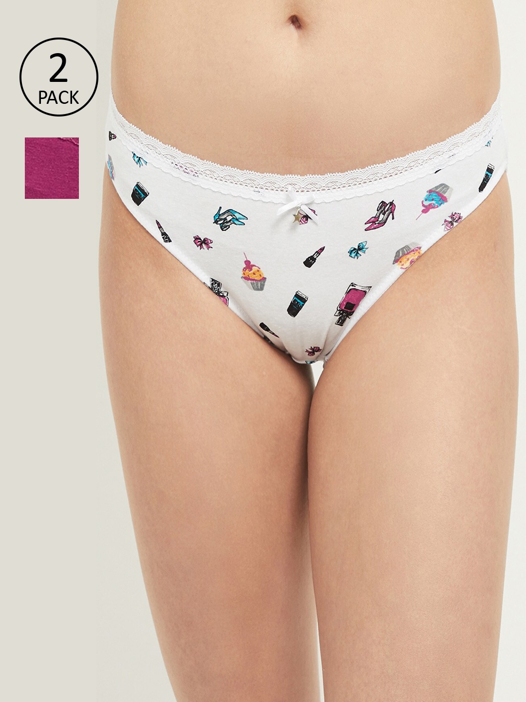 

max Women White & Pink Pack of 2 Low Rise Bikini Briefs WIN21TNBRF02WHITE