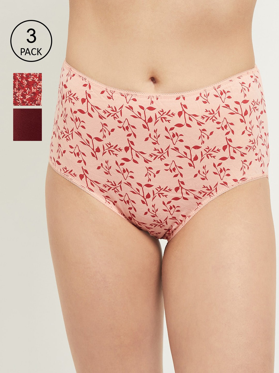 

max Women Pack of 3 Coral & Maroon Printed Cotton Basic Briefs PA21FLB02CORAL