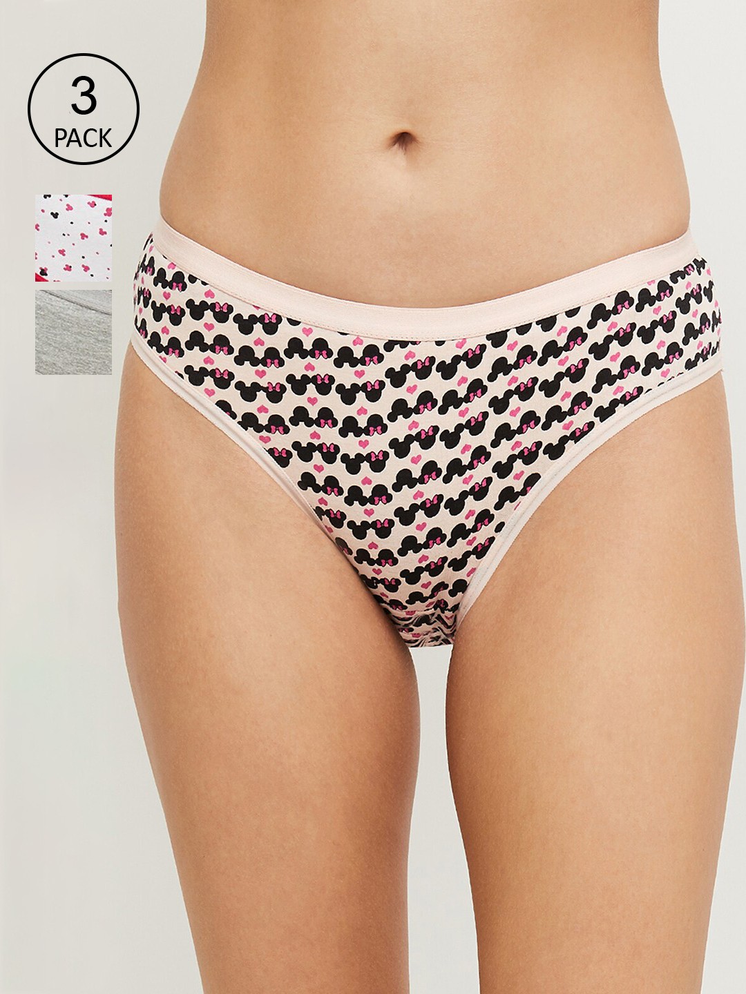 

max Pack of 3 Black & Pink Printed Low Rise Pure Cotton Hipsters