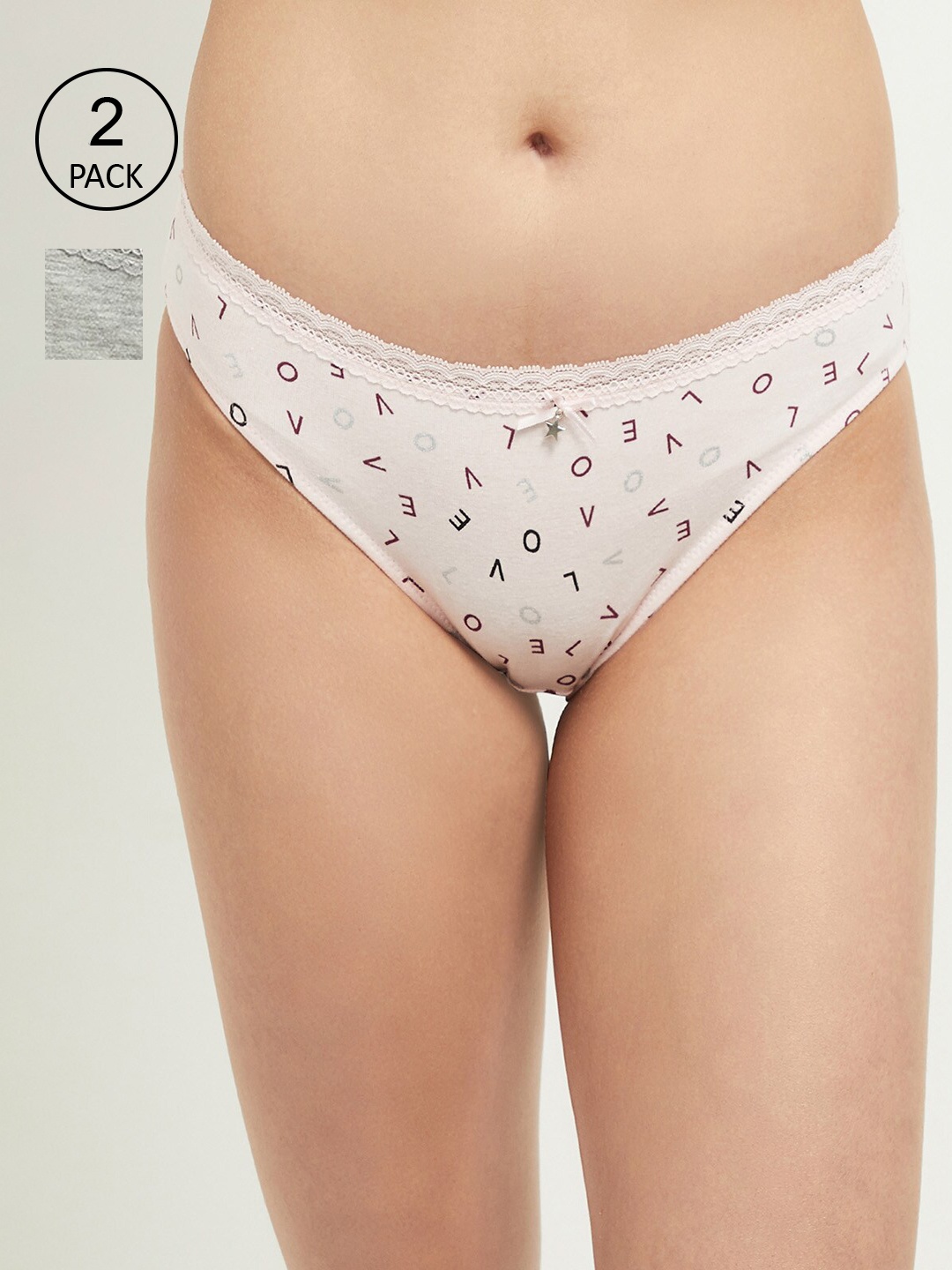 

max Women Pink & Grey Pack of 2 Low Rise Bikini Briefs WIN21TNBRF03PINK