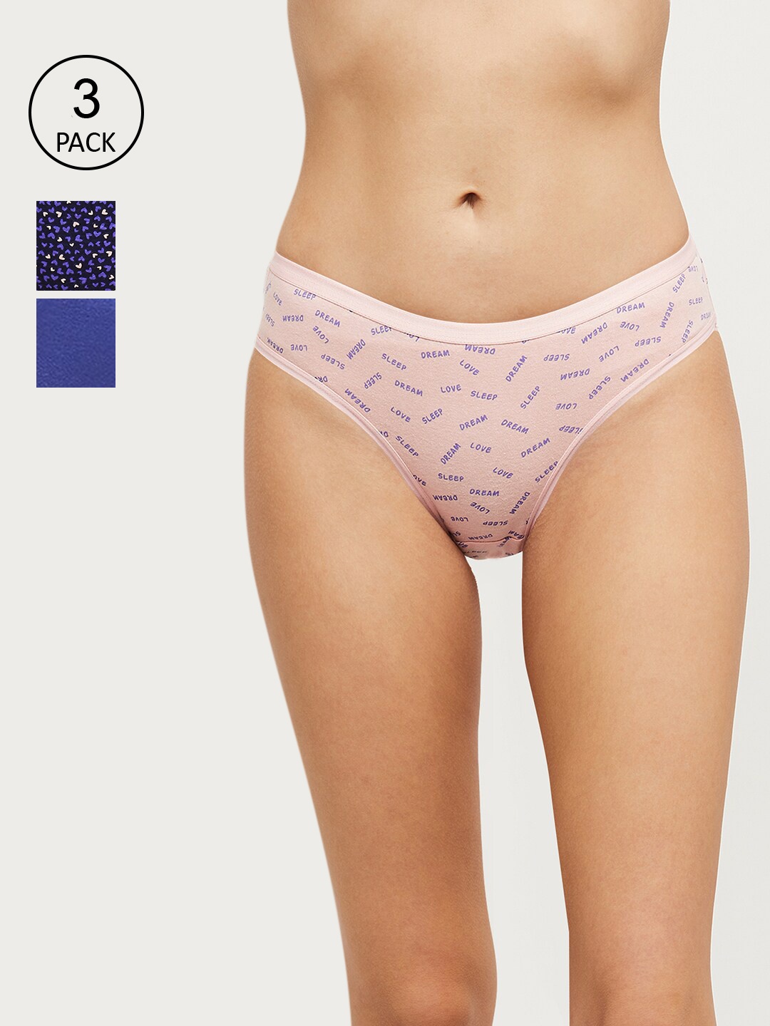 

max Women Pack of 3 Navy Blue & Pink Printed Cotton Basic Briefs NOOSSP21LH04NAVY