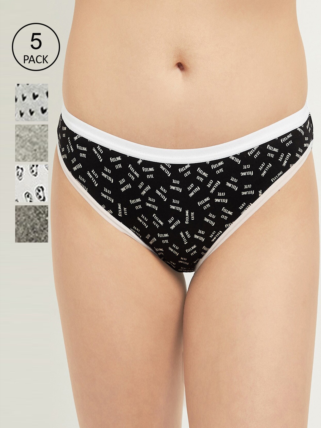 

max Women Pack of 5 Grey Melange Printed Cotton Basic Briefs PA215PKBK02GREY MELANGE