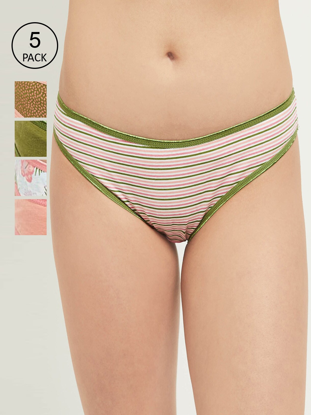 

max Pack of 5 Green Printed Low Rise Cotton Hipsters