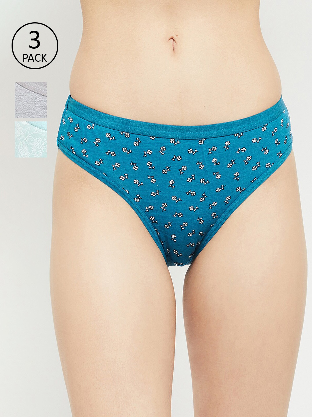 

max Pack of 3 Blue Printed Low Rise Cotton Hipsters, Navy blue