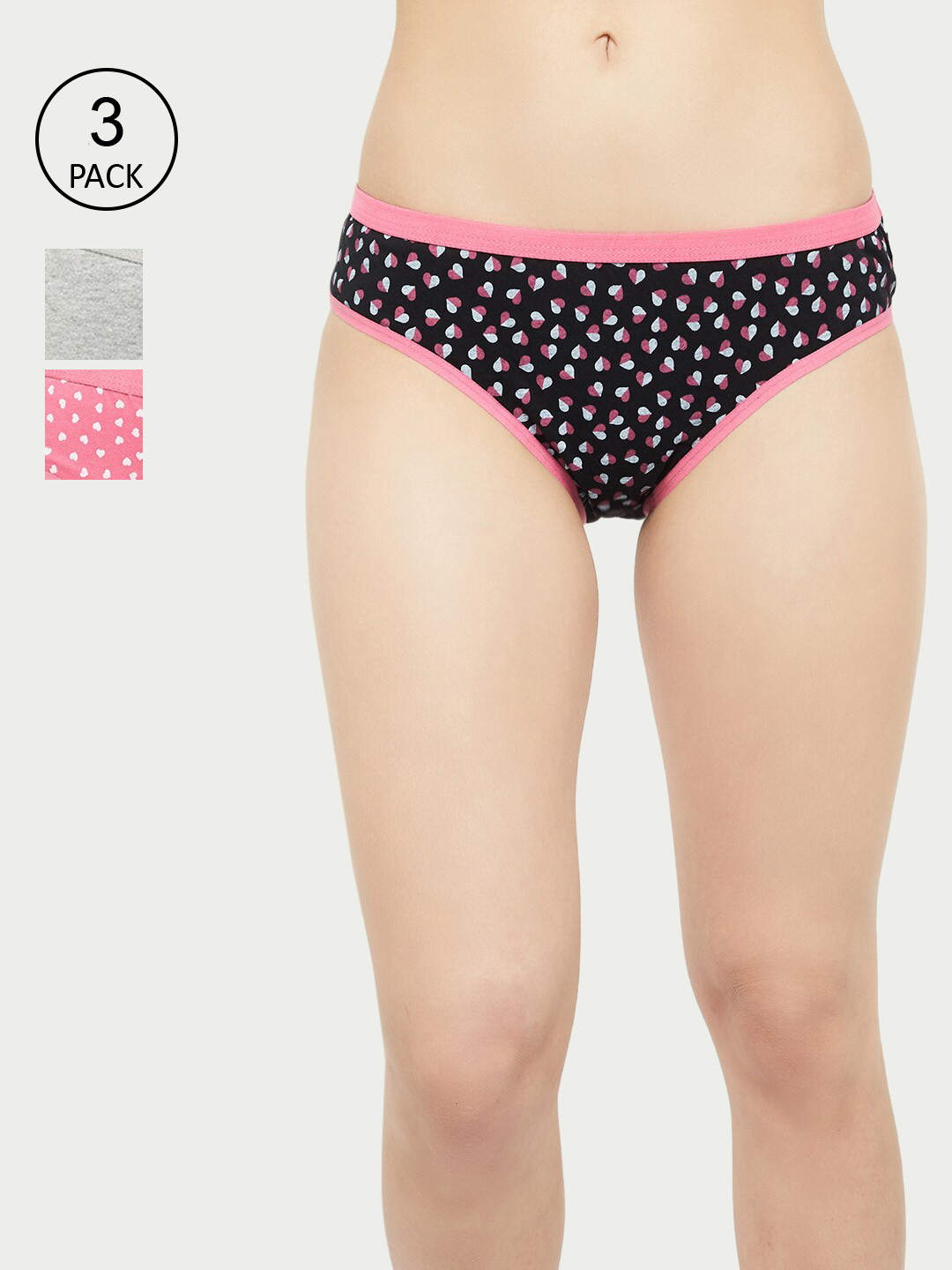 

max Women Grey & Black Pack of 3 Low Rise Bikini Briefs NOOSSU21LH21GREY MELANGE