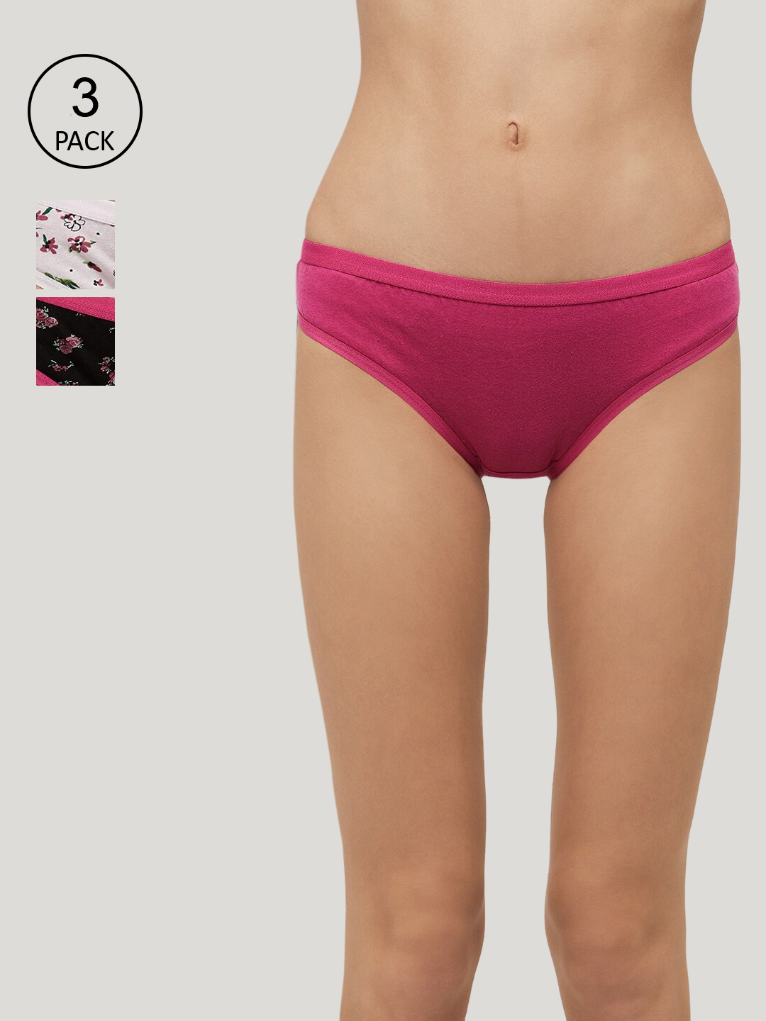 

max Women Pink & Black Pack of 3 Low Rise Bikini Briefs NOOSSU21BK02PINK