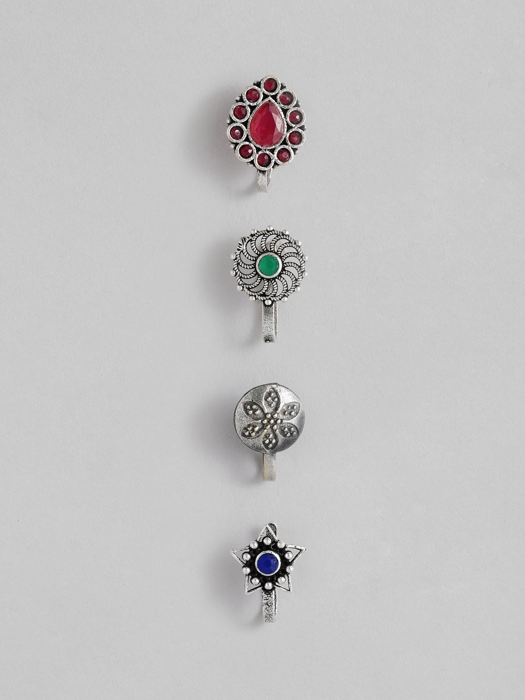 

AccessHer Pack of 4 Oxidised Silver Clip On Nose Rings