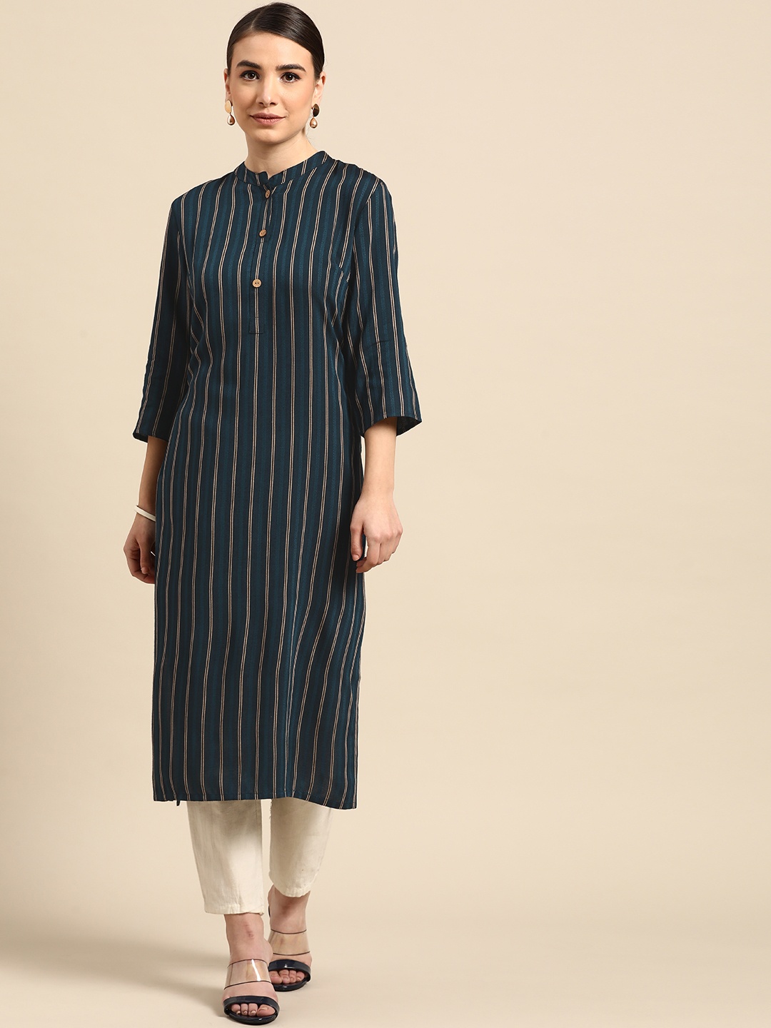 

Anouk Women Navy Blue Striped Kurta