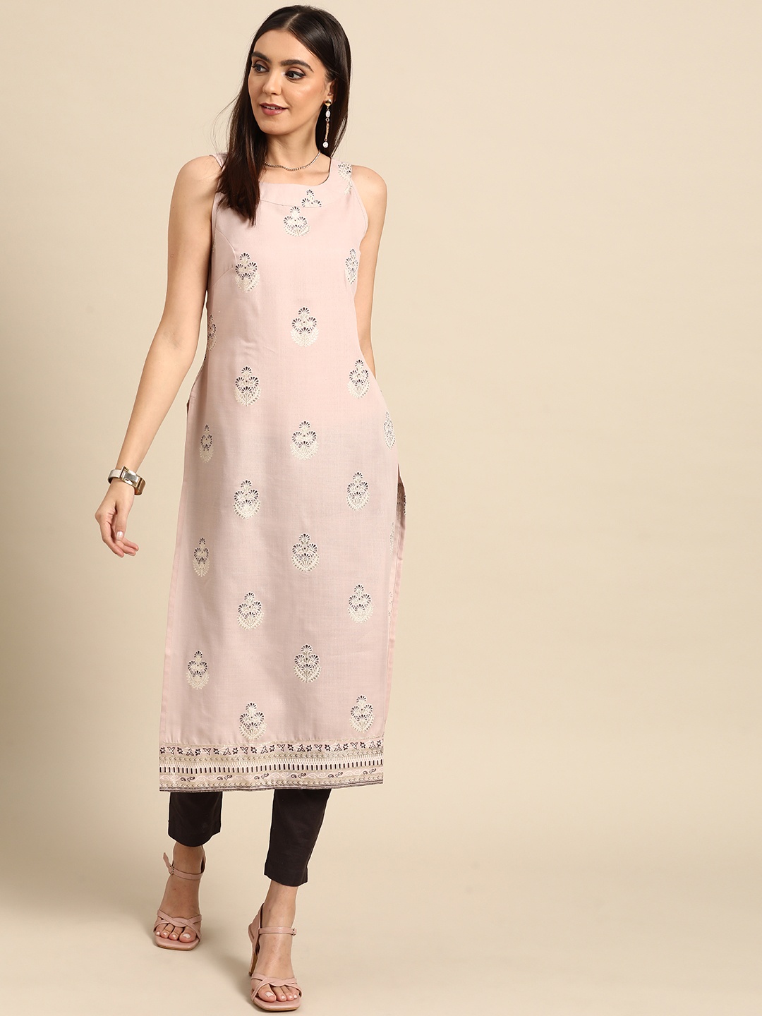 

Anouk Women Peach-Coloured Ethnic Motifs Printed Kurta