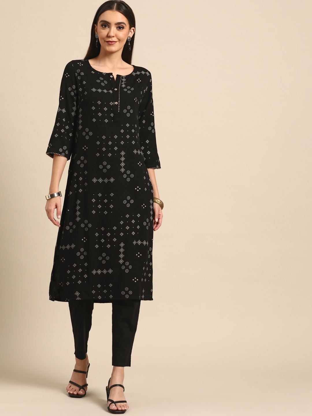 

Anouk Women Black Tribal Printed Quirky Kurta