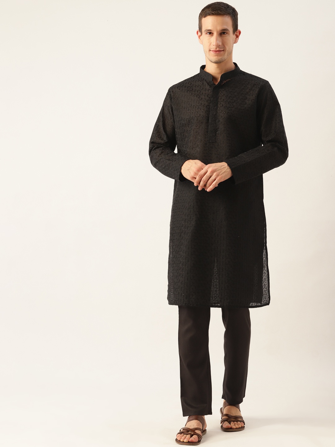 

Molly & Michel Men Black Pure Cotton Kurta with Pyjamas