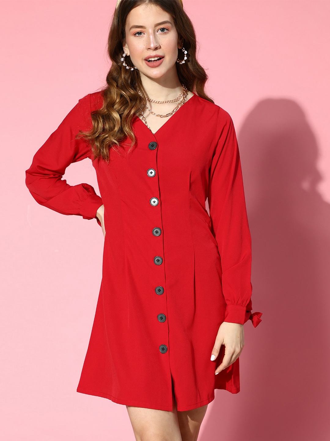 

Berrylush Red Solid Crepe Mini A-Line Dress