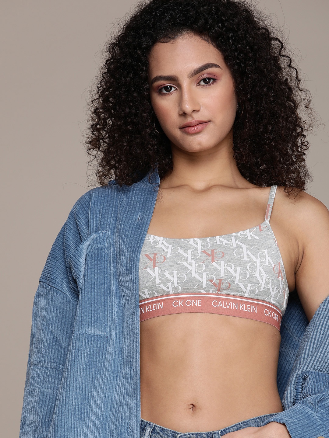 

Calvin Klein Underwear Grey & White Typography Bralette Bra Lightly Padded-QF5727AD1BT