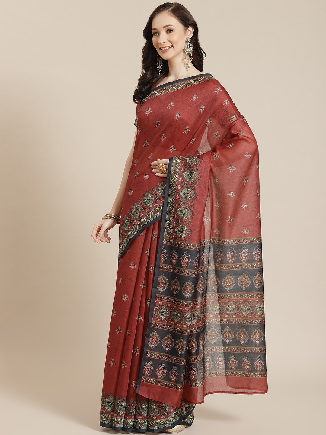 

Mitera Red Ethnic Motifs Silk Blend Chanderi Saree