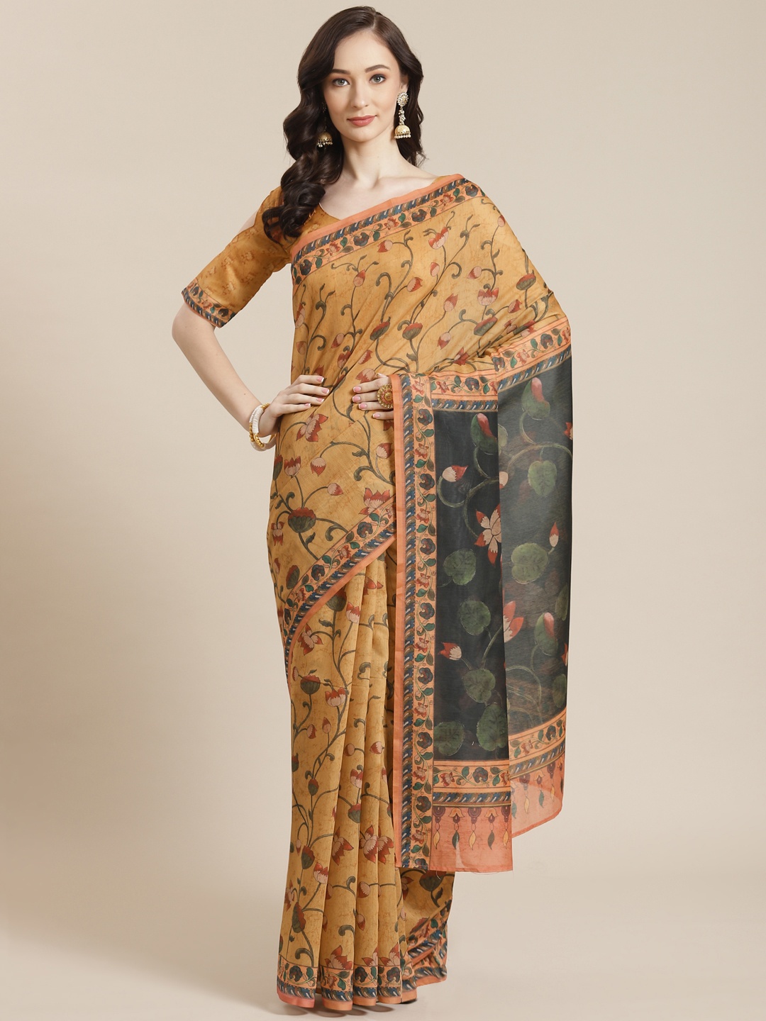 

Mitera Yellow Ethnic Motifs Silk Blend Chanderi Saree