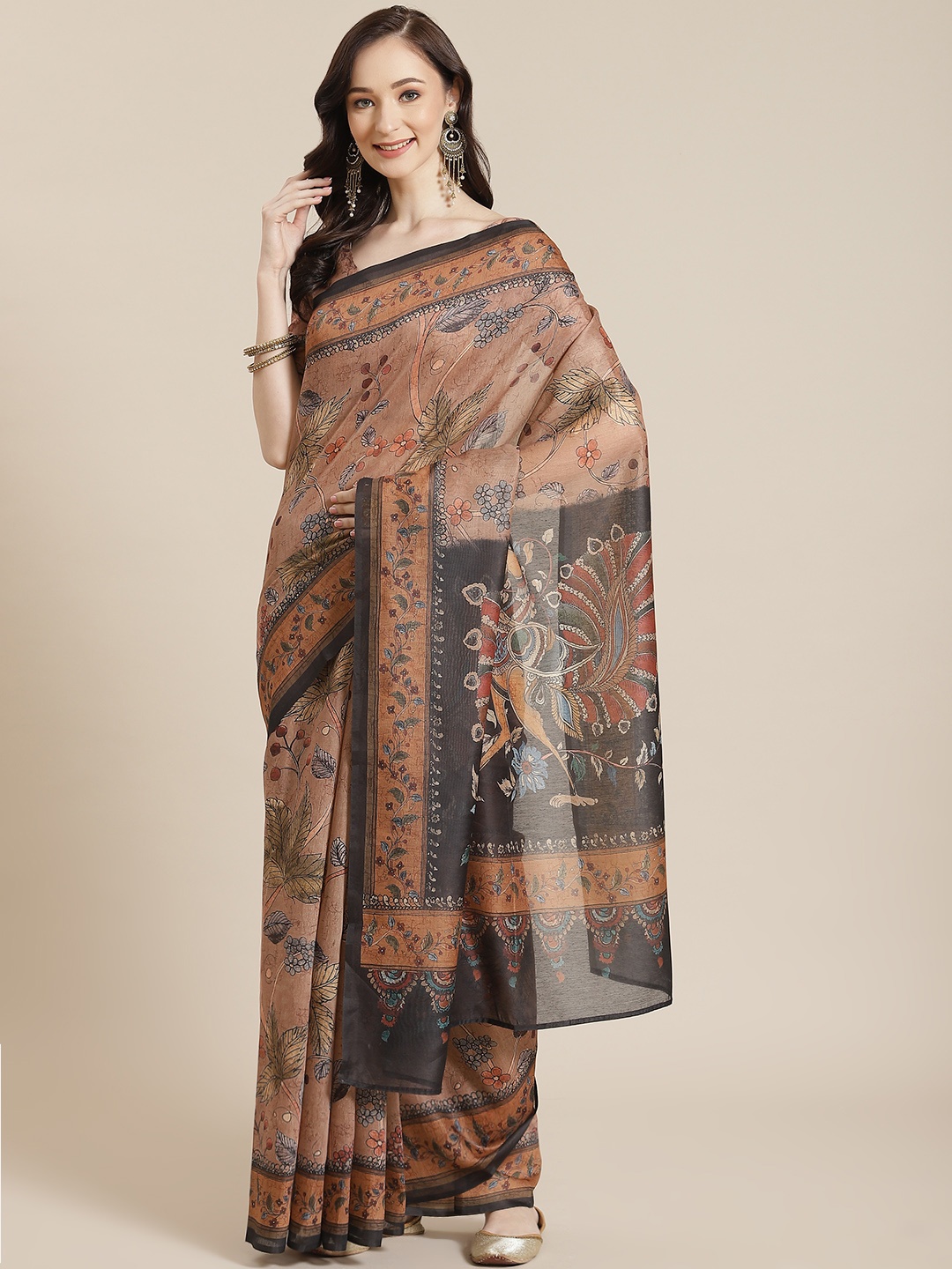 

Mitera Brown & Green Floral Saree