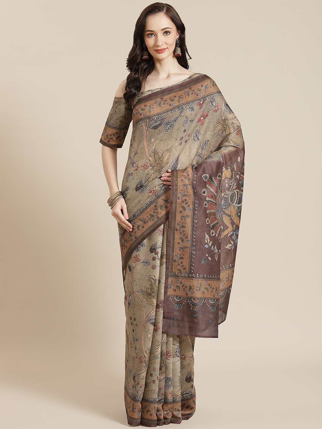 

Mitera Grey & Green Floral Saree