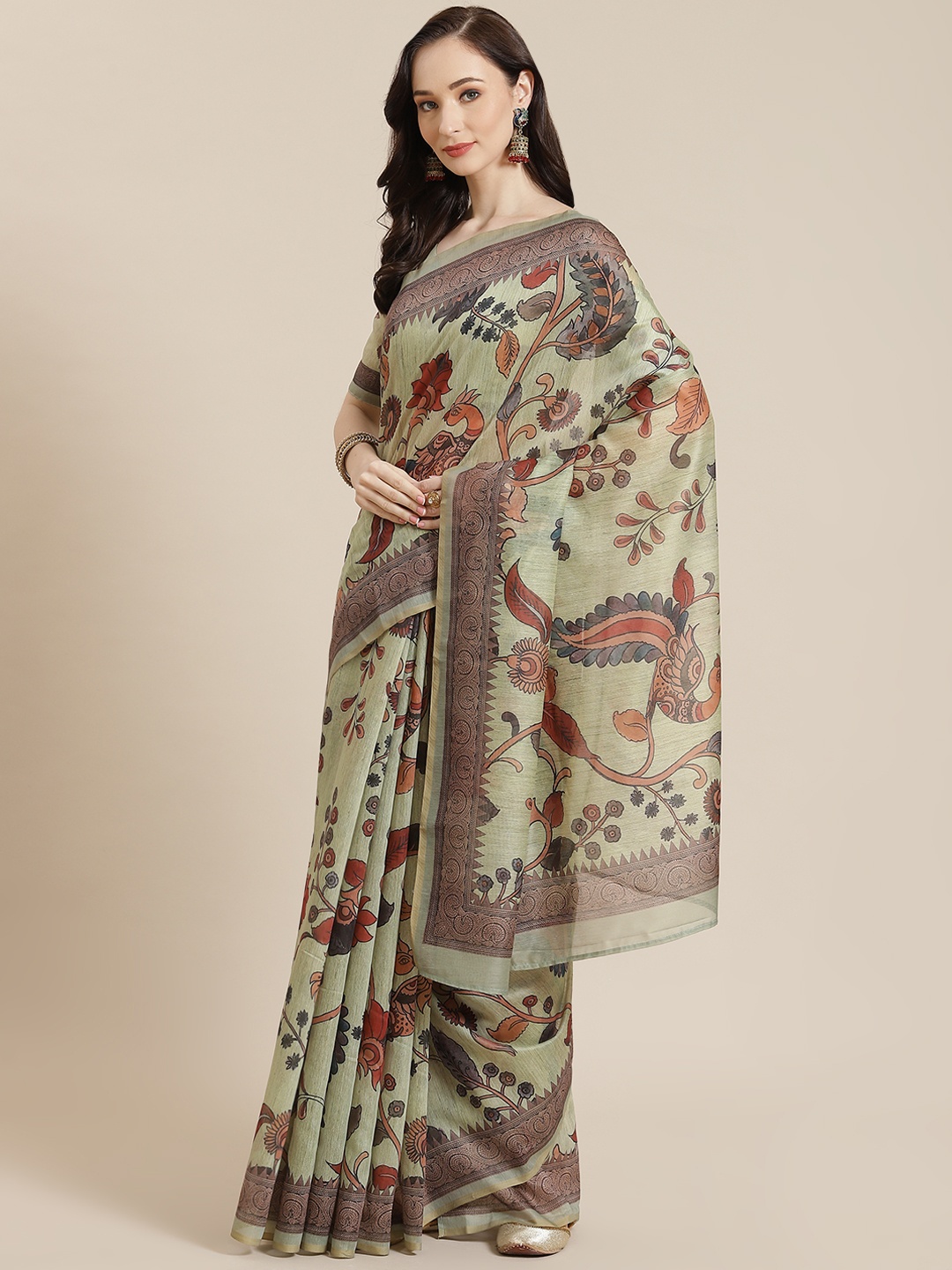 

Mitera Green Ethnic Motifs Silk Blend Chanderi Saree