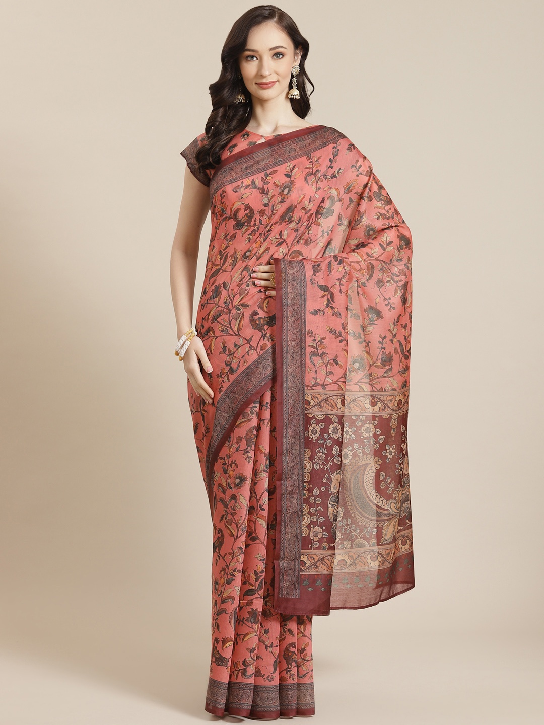 

Mitera Pink Ethnic Motifs Silk Blend Chanderi Saree