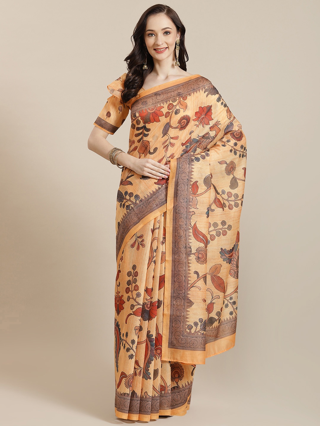 

Mitera Women Orange & Red Floral Saree
