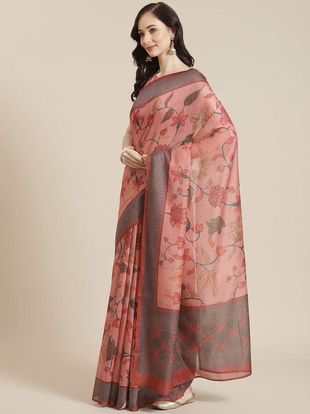 

Mitera Women Pink & Beige Floral Saree