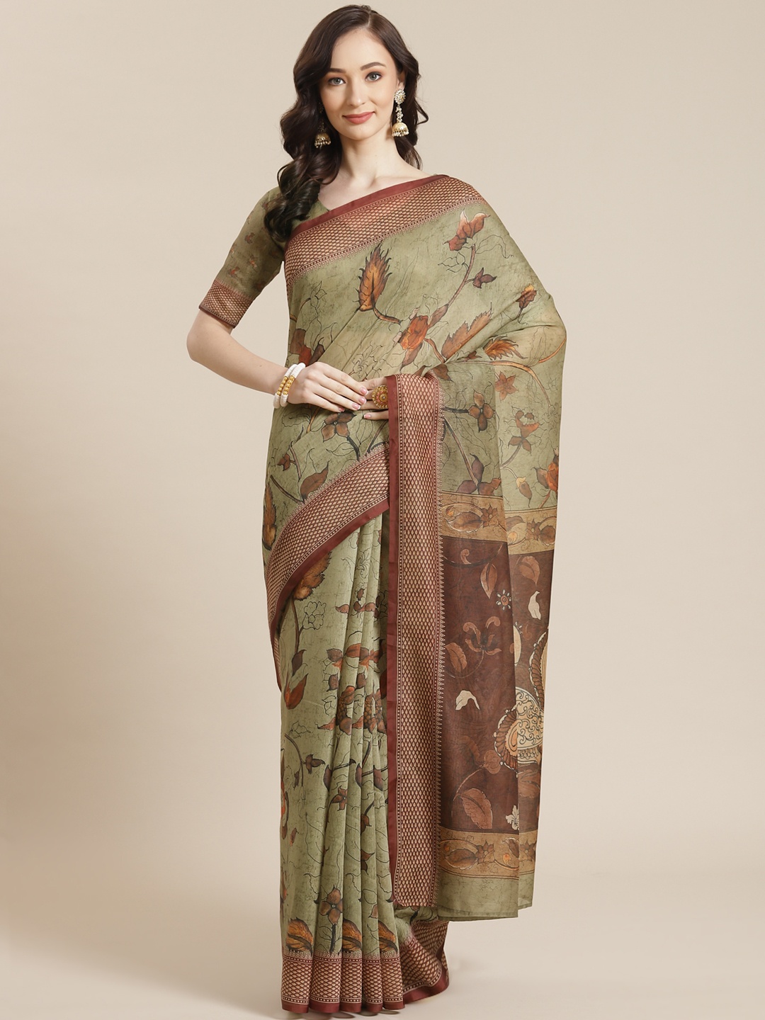 

Mitera Green Ethnic Motifs Silk Blend Chanderi Saree